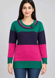 Chic Colorblock Rose Detail Sweater