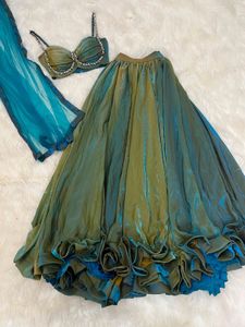 Y2K Teal & Olive Green Shimmer Lehenga Set 💚💙