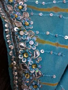 Blue Sequined Kurta Salwar set with Dupatta