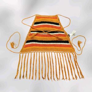Crocheted Striped Halter Top S