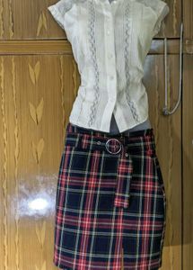 Tartan Plaid Mini Skirt with Belt