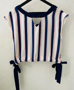Striped Cropped Top with Tie-Up Sides