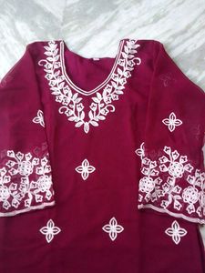 Maroon Embroidered Kurta