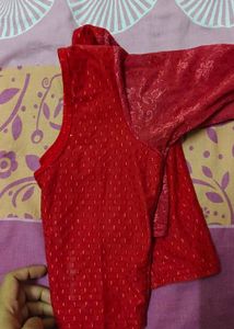 used unwashed Elegant Red Blouse with Lace Sleeves
