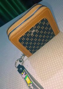 Stylish Double Zip Compact Wallet with Keychain
