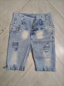 High-Waisted Ripped Denim Shorts