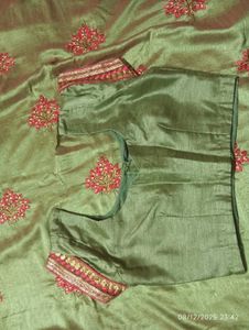 Green Embroidered Saree Blouse