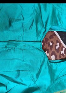 Elegant Teal Silk Saree with Gold Border
