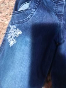 Girls' Blue Denim Jeans with Floral Embroidery