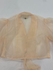 designer Sheer Puff Sleeve Cropped Blazer Top