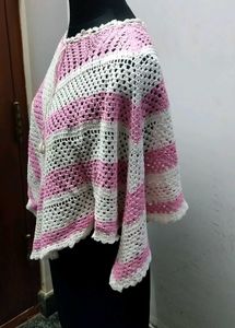 Handmade Crochet Pink &amp; White Cape