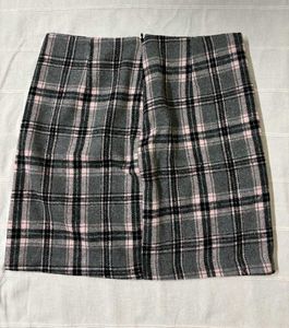 Grey Korean Plaid Mini Skirt