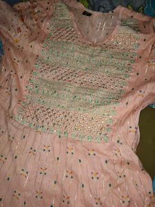 Peach Embroidered Kurta