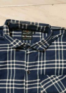 Navy Blue Checkered Casual Shirt –