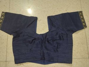 Elegant Navy Blue Silk Blouse(with margin)
