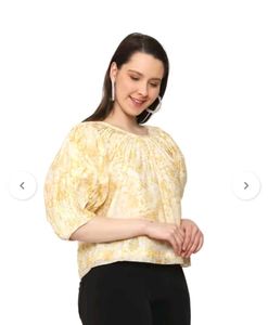 Pretty Floral Print Round Neck Blouson Top