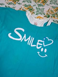 Cute Teal T-Shirt with Smile Graphic