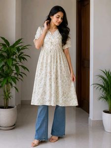 Floral Print V-Neck Kurta