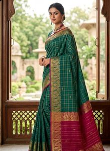 Elegant Green & Pink Silk Saree