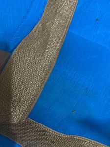Beautiful Blue Saree with Golden Border