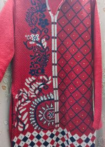 Red Embroidery Kurta
