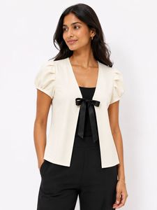 Chic Bow Detail Cream Puff Sleeve Top