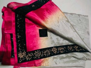 Grey and Pink Ombre Saree with Black Borde