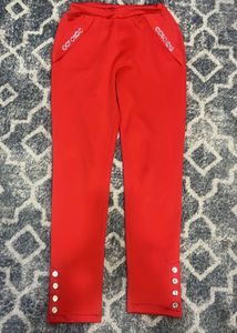 Vibrant Red Embellished Stretch Pants