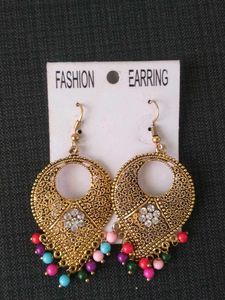 Boho Jhumka Earrings with Colorful Beads