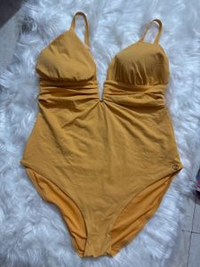 Mustard Yellow Plunge One-Piece Swimsuit