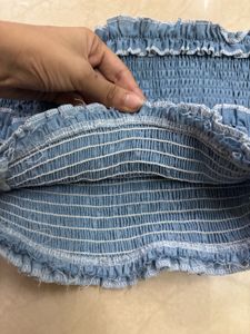 Smocked Denim Tube Top