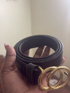 Stylish Black Belt with Gold Double G Buckle