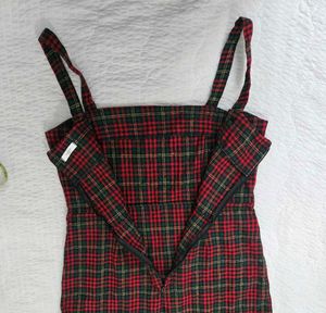 Red Plaid Mini Dress with Ruffle Hem bust 34