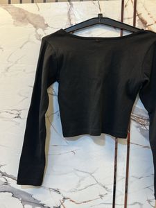 Black Ribbed Long Sleeve Top, Bust- 32/30 Strechab