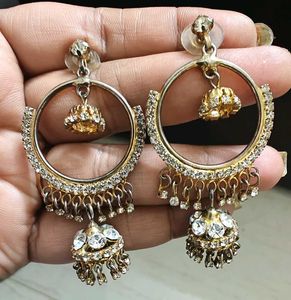 Jhumka Hoop Earrings with Stones