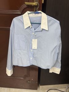 Mango Cropped Shirt with Contrast Collar