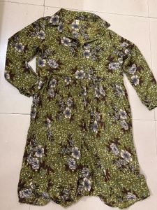 Green Floral Print Midi Dress