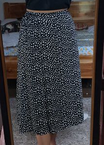 Black &amp; White Polka Dot Midi Skirt