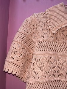 Crochet Knit Polo Top