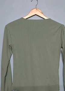 Sage Green Ribbed Button Top