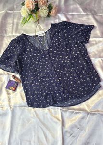 Navy Floral Button-Up Top