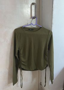 Olive Green Ruched Long Sleeve Top