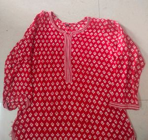Red &amp; White Print Kurti