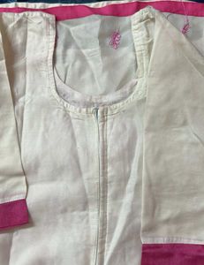 Embroidered Cream Kurta with Pink Accents