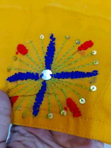 Yellow Embroidered Kurta Set with Blue salwar