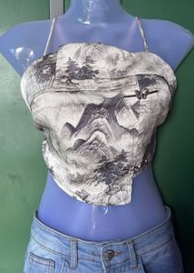 Unique Landscape Print Crop Top