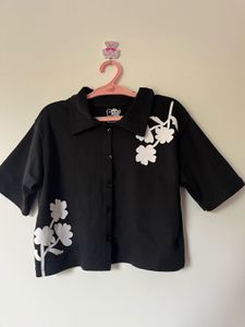 new souled store- Floral Print Black Shirt