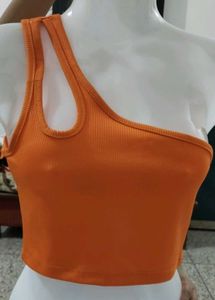 KEEP LOOK Imported Vibrant Orange One-Shoulder Rib