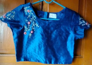 Elegant Blue Embroidered Blouse