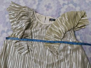 Metallic Pleated Dress with Ruffle Sleeves